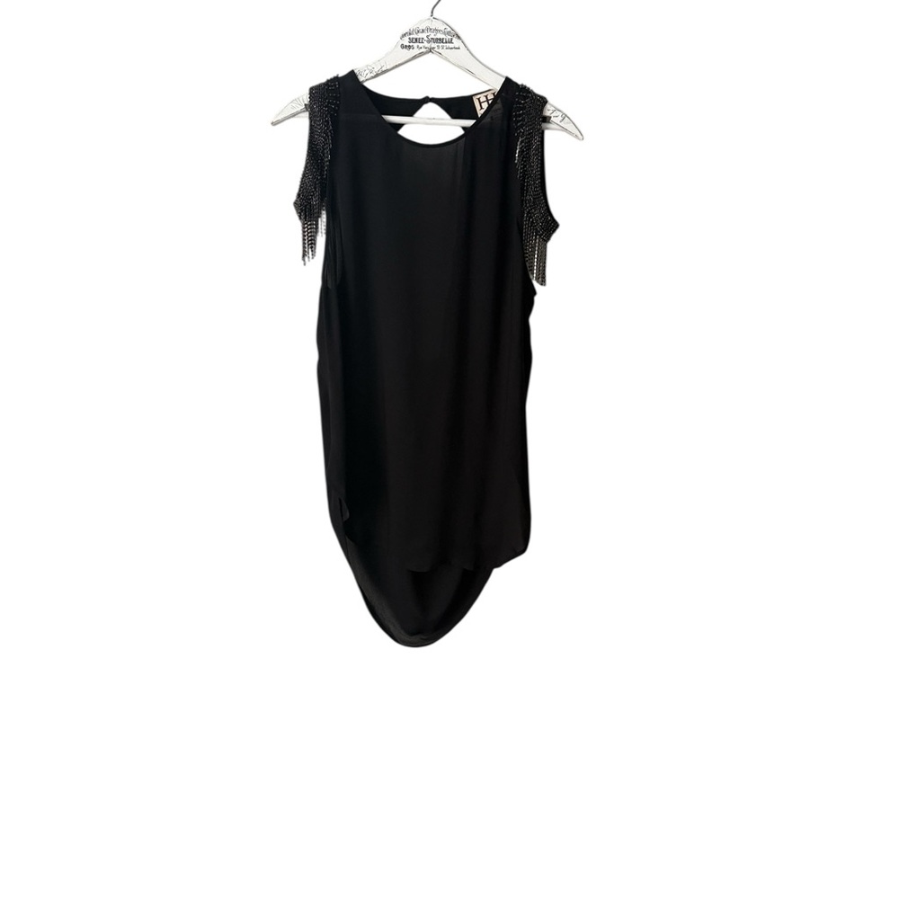 Haute Hippie Black Sheer Beaded Fringe Shoulder Top - Picture 2 of 5